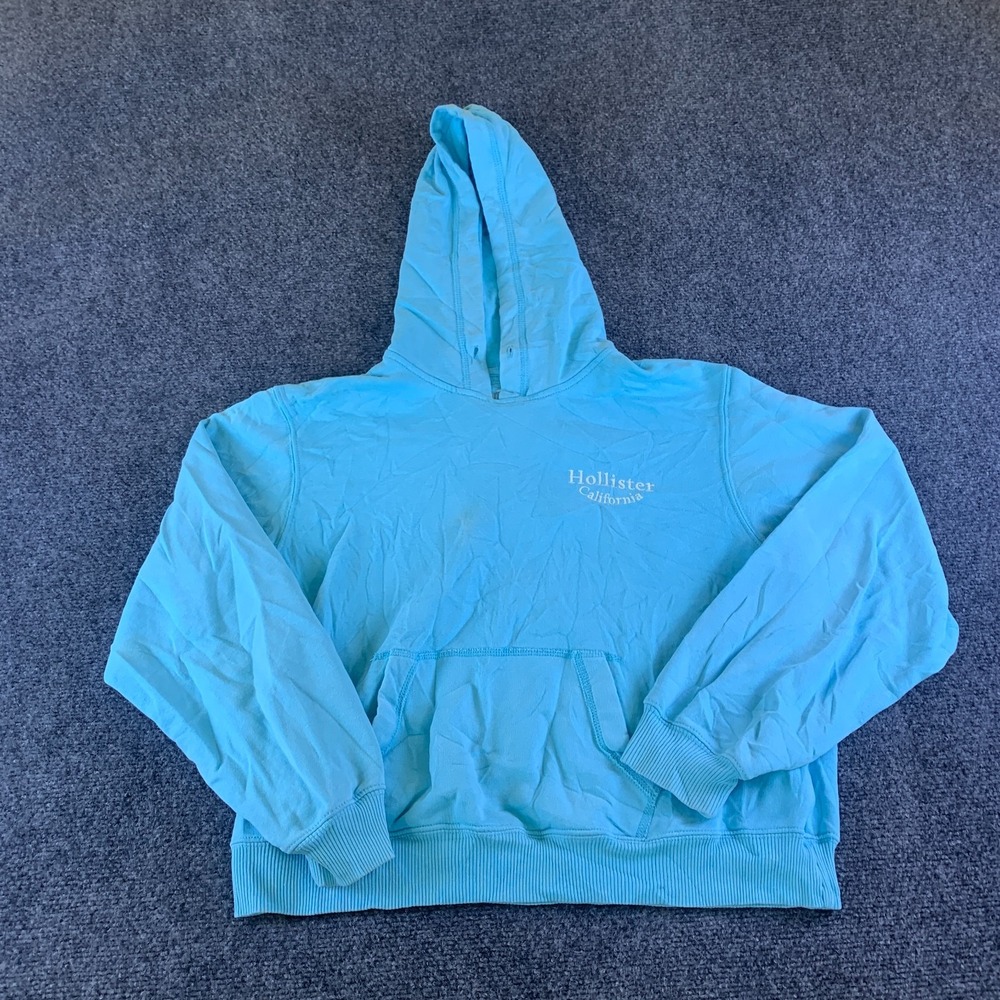 Hollister California Cropped Hoodie Womens XS Blue Fleece Lined Embroidered Logo